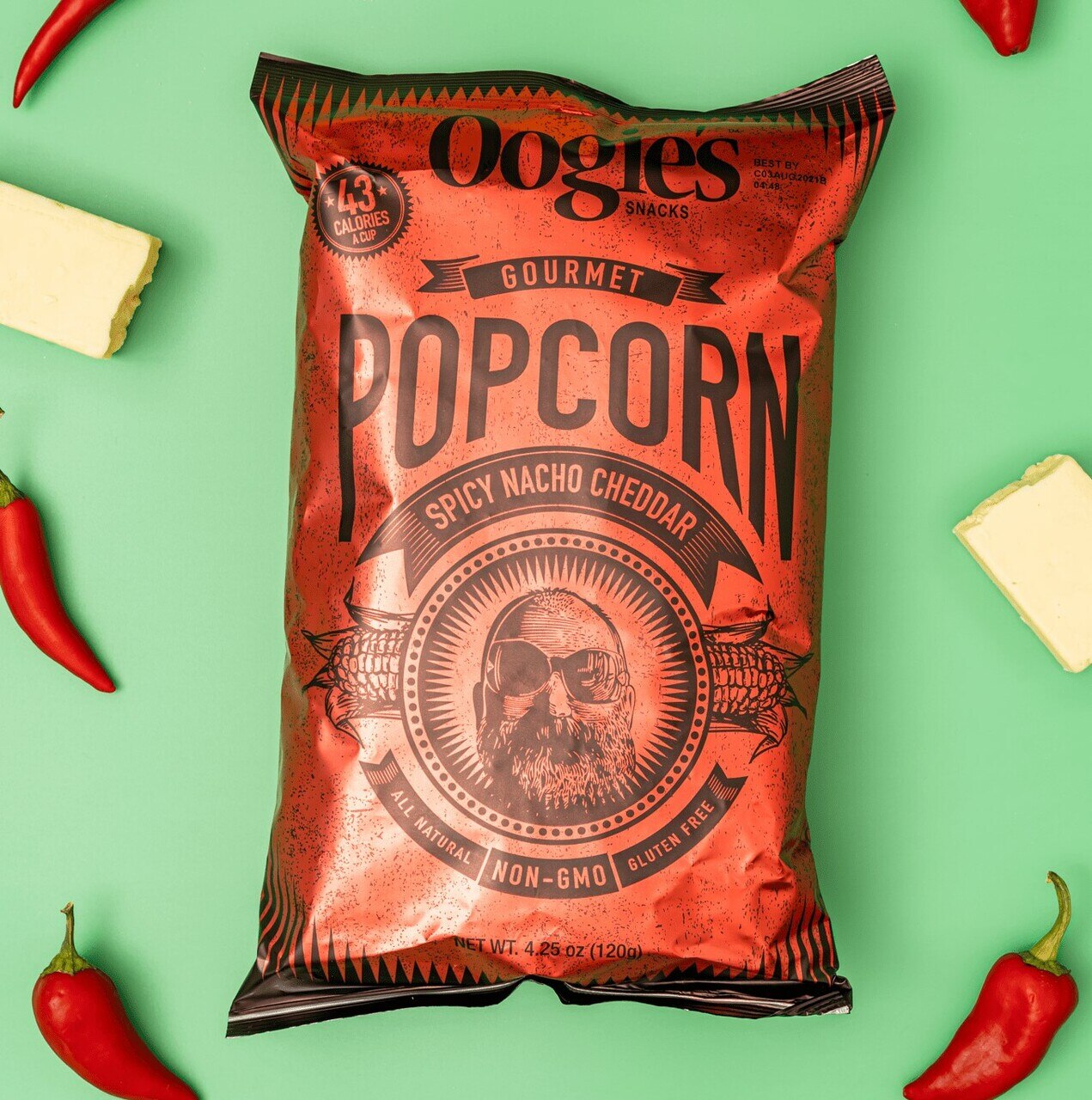 Spicy nacho cheddar gourmet popcorn bag