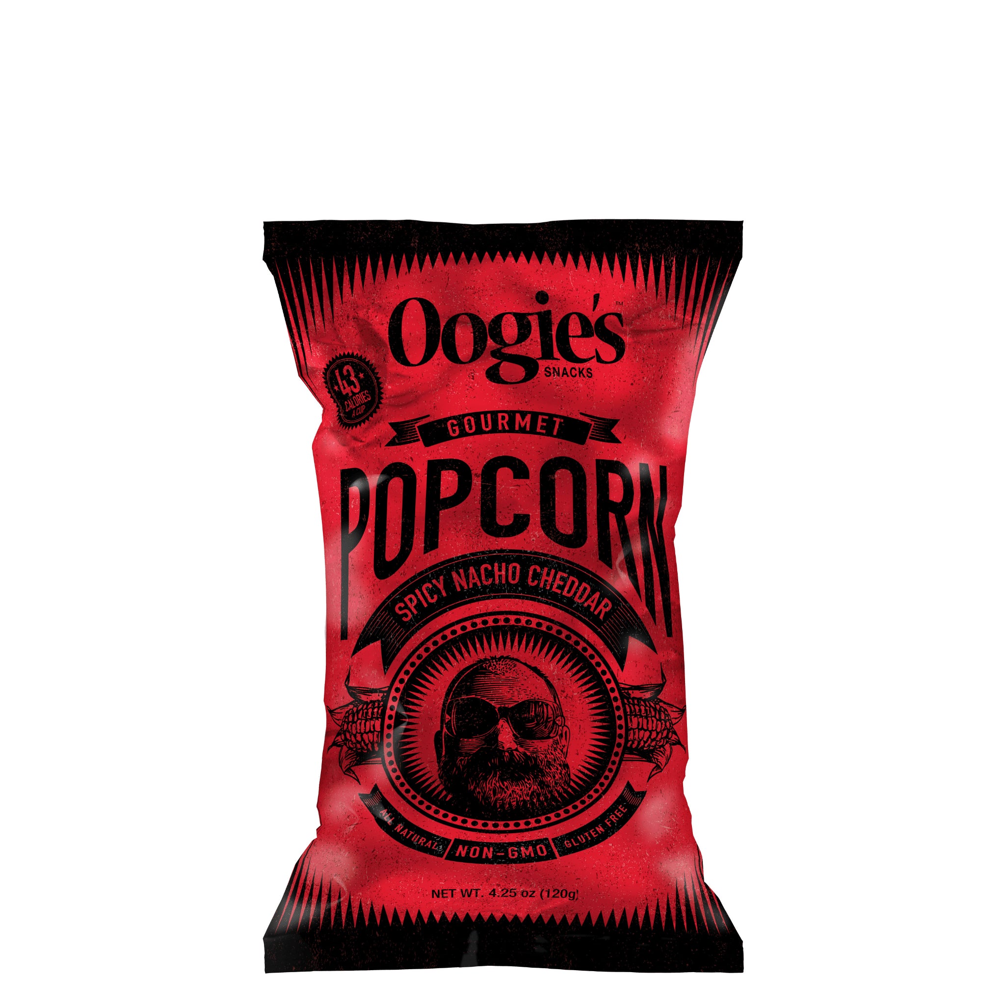 Spicy nacho cheddar gourmet popcorn bag